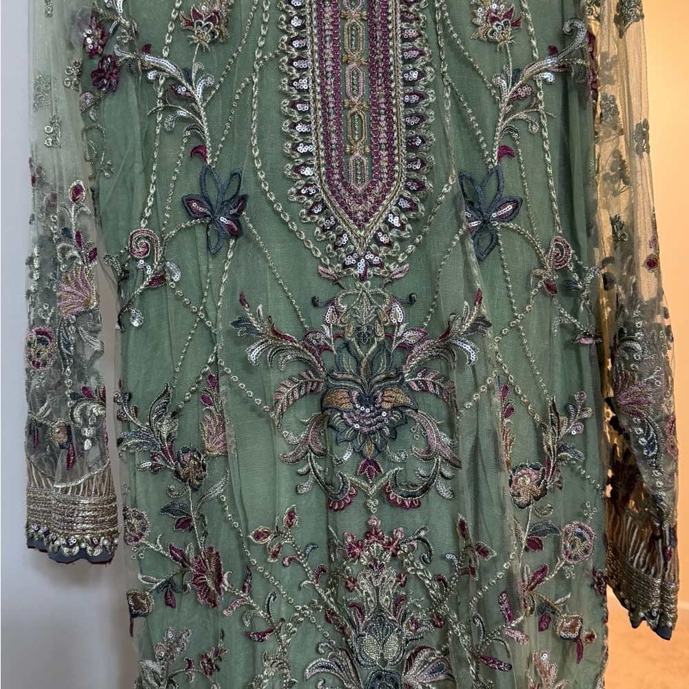 3 PC Floral Embroidered Long Sleeve Dress